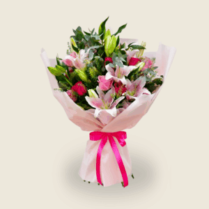 pink lilies and roses bouquet for romantic anniversaries