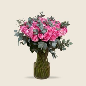 Elegant pink rose and eucalyptus vase arrangement for warm wishes