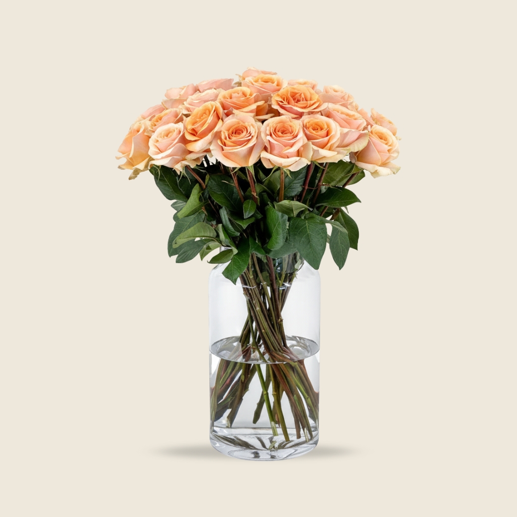 Peach rose stems
